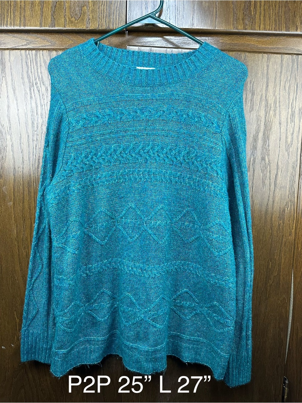 St. John's Bay Teal Cable-Knit Crewneck Sweater